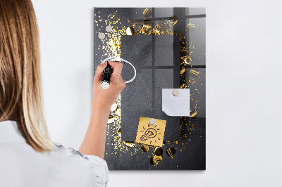 Magnetisch planbord voor de muur van bedrukt glas Gouden confetti