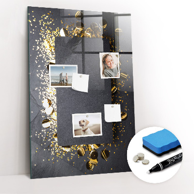 Magnetisch planbord voor de muur van bedrukt glas Gouden confetti