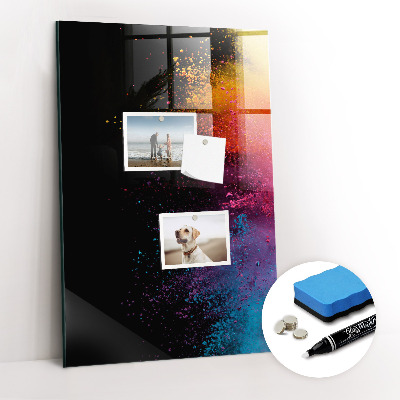 Glazen magneet-memobord voor thuis of op het werk Gekleurd poeder