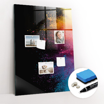 Glazen magneet-memobord voor thuis of op het werk Gekleurd poeder