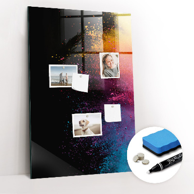 Glazen magneet-memobord voor thuis of op het werk Gekleurd poeder