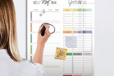 Wandbord van glas magnetisch en uitwisbaar Wekelijks maaltijdplan