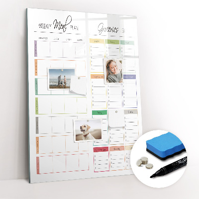 Wandbord van glas magnetisch en uitwisbaar Wekelijks maaltijdplan