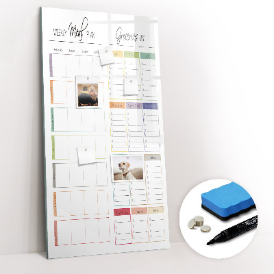 Wandbord van glas magnetisch en uitwisbaar Wekelijks maaltijdplan