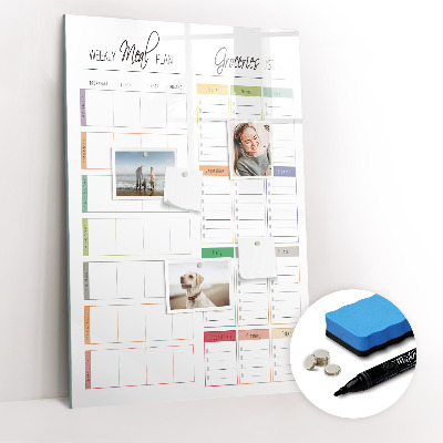 Wandbord van glas magnetisch en uitwisbaar Wekelijks maaltijdplan