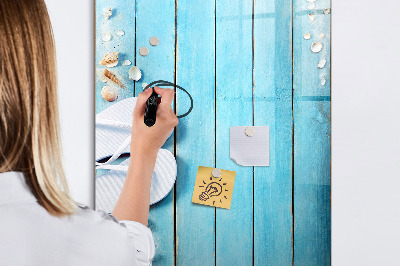 Wandbord van glas magnetisch en uitwisbaar Blauwe strandplanken
