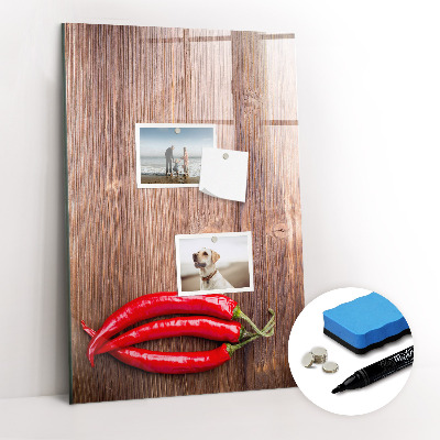 Glazen magneetbord met decoratieve print Paprika's op een plank