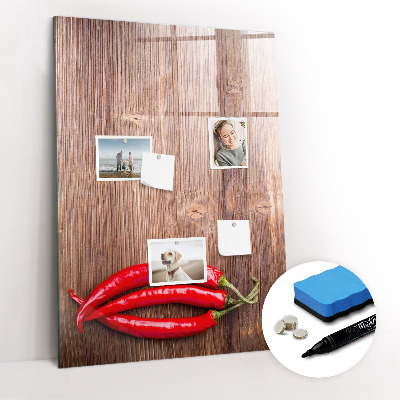 Glazen magneetbord met decoratieve print Paprika's op een plank