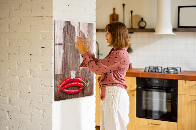 Glazen magneetbord met decoratieve print Paprika's op een plank