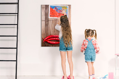 Glazen magneetbord met decoratieve print Paprika's op een plank