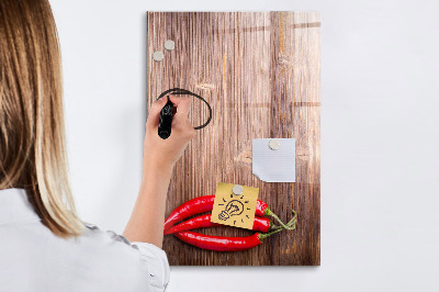 Glazen magneetbord met decoratieve print Paprika's op een plank