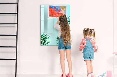 Glazen magneetbord met decoratieve print Tropische bladeren