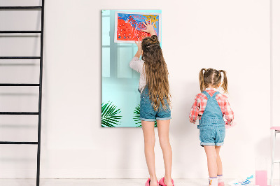 Glazen magneetbord met decoratieve print Tropische bladeren