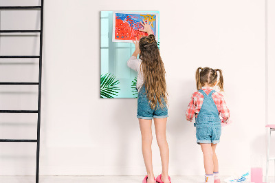 Glazen magneetbord met decoratieve print Tropische bladeren