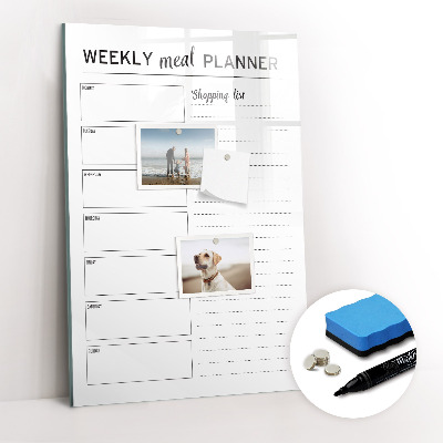 Glazen magneetbord met decoratieve print Wekelijkse maaltijdplanner