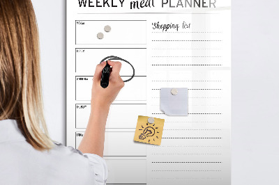 Glazen magneetbord met decoratieve print Wekelijkse maaltijdplanner