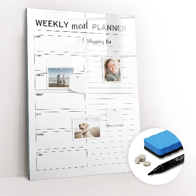 Glazen magneetbord met decoratieve print Wekelijkse maaltijdplanner