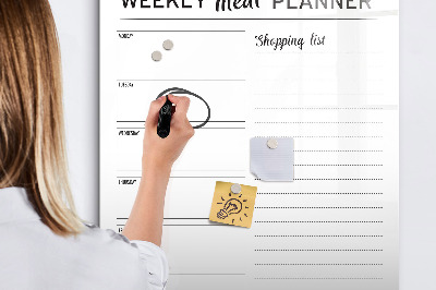 Glazen magneetbord met decoratieve print Wekelijkse maaltijdplanner