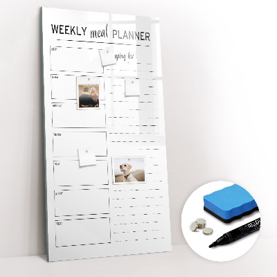 Glazen magneetbord met decoratieve print Wekelijkse maaltijdplanner