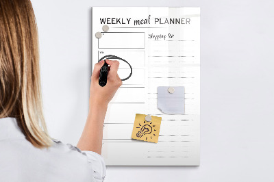 Glazen magneetbord met decoratieve print Wekelijkse maaltijdplanner