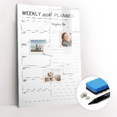 Glazen magneetbord met decoratieve print Wekelijkse maaltijdplanner
