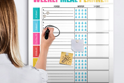 Wandbord van glas magnetisch en uitwisbaar Wekelijkse maaltijdplanner