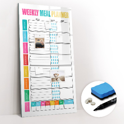 Wandbord van glas magnetisch en uitwisbaar Wekelijkse maaltijdplanner