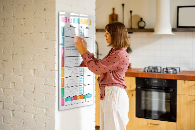 Wandbord van glas magnetisch en uitwisbaar Wekelijkse maaltijdplanner