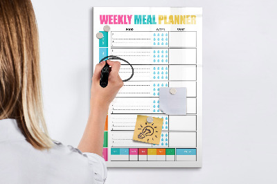 Wandbord van glas magnetisch en uitwisbaar Wekelijkse maaltijdplanner