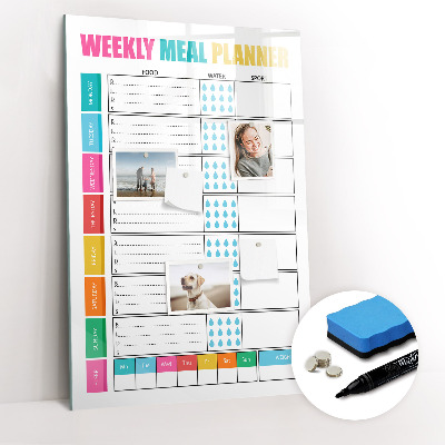 Wandbord van glas magnetisch en uitwisbaar Wekelijkse maaltijdplanner
