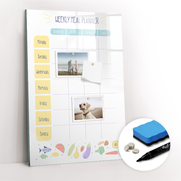 Glazen magneetbord met decoratieve print Wekelijkse maaltijdplanner