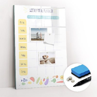 Glazen magneetbord met decoratieve print Wekelijkse maaltijdplanner