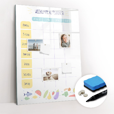 Glazen magneetbord met decoratieve print Wekelijkse maaltijdplanner