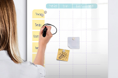 Glazen magneetbord met decoratieve print Wekelijkse maaltijdplanner