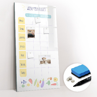 Glazen magneetbord met decoratieve print Wekelijkse maaltijdplanner