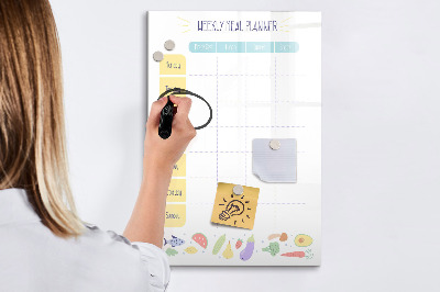 Glazen magneetbord met decoratieve print Wekelijkse maaltijdplanner