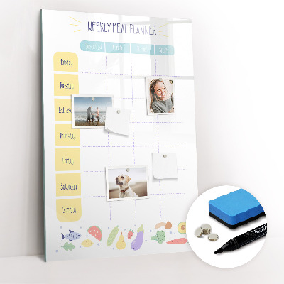 Glazen magneetbord met decoratieve print Wekelijkse maaltijdplanner