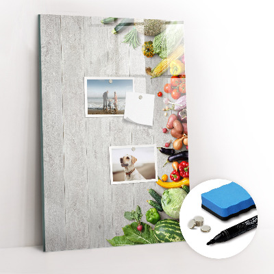 Glazen magneetbord met decoratieve print Groenten op hout