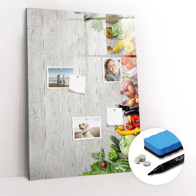 Glazen magneetbord met decoratieve print Groenten op hout
