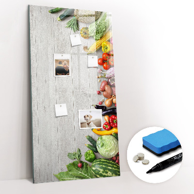 Glazen magneetbord met decoratieve print Groenten op hout