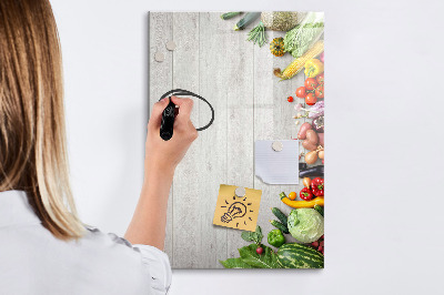 Glazen magneetbord met decoratieve print Groenten op hout