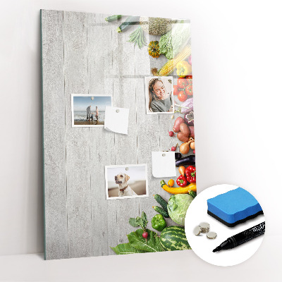 Glazen magneetbord met decoratieve print Groenten op hout