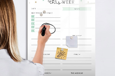 Glazen magneetbord met decoratieve print Weekplan
