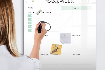 Glazen magneetbord met decoratieve print Weekplan