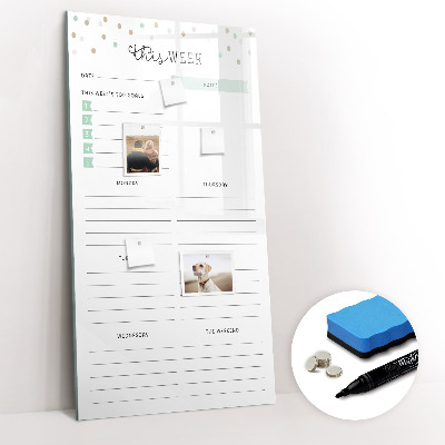 Glazen magneetbord met decoratieve print Weekplan