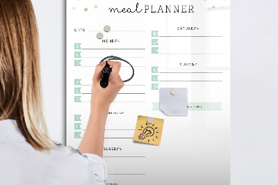 Magnetisch memobord van glas voor aan de muur Maaltijdplan