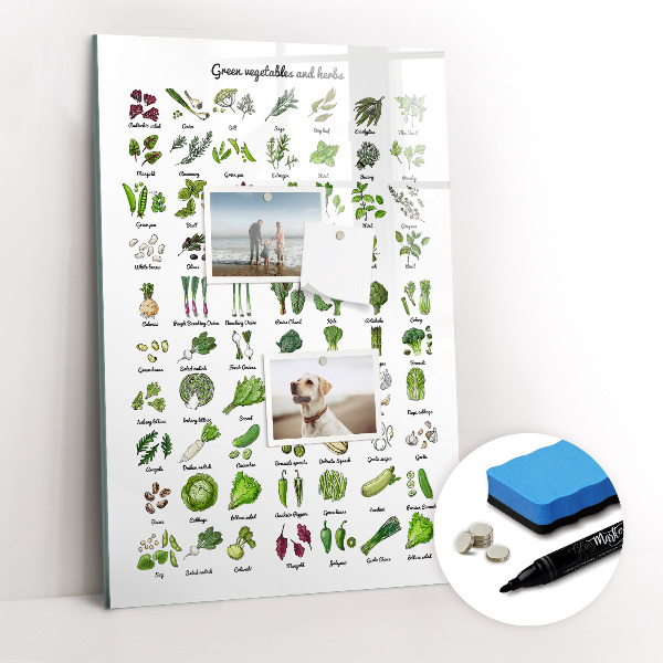 Wandbord van glas magnetisch en uitwisbaar Groene groenten