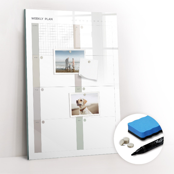 Wandbord van glas magnetisch en uitwisbaar Wekelijkse planner