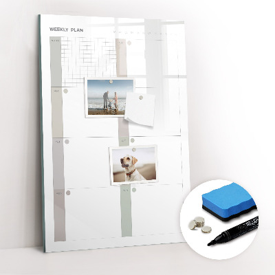 Wandbord van glas magnetisch en uitwisbaar Wekelijkse planner