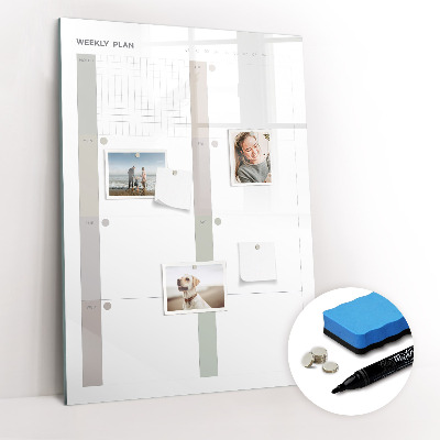 Wandbord van glas magnetisch en uitwisbaar Wekelijkse planner